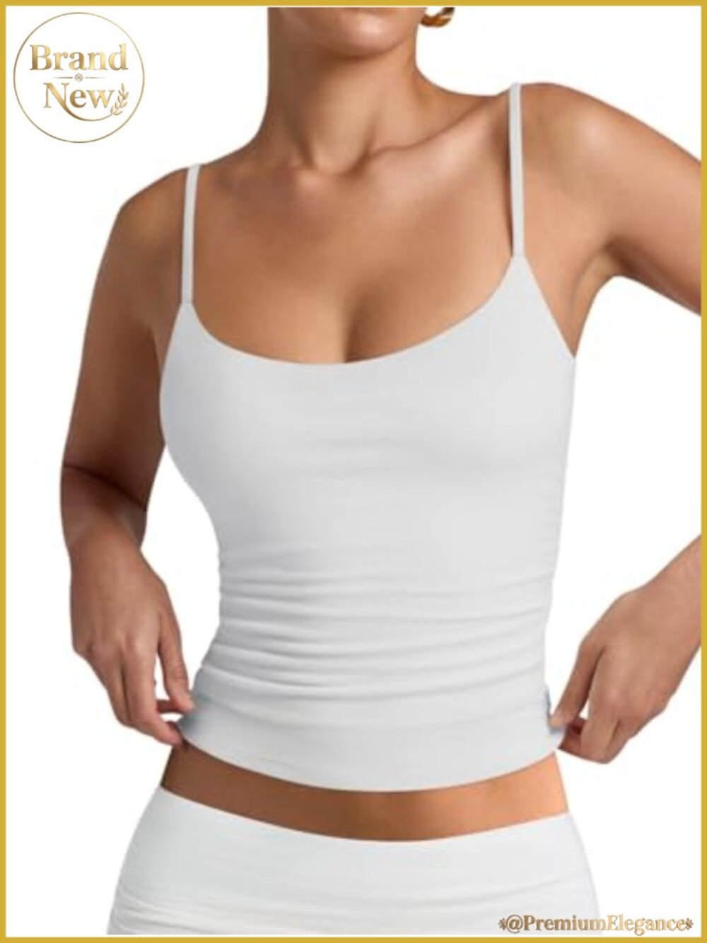 Double Lined Scoop Neck Tank Top Adjustable Spaghetti Strap Sleeveless Cami